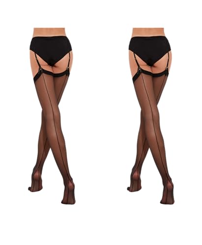 Fiore - Sexy transparente Nylonstrümpfe mit Naht für Damen, zur Verwendung mit einem Hüfthalter in Voile 20 DEN mit kubanischer Ferse, Schwarz 2er-Pack, L von Fiore