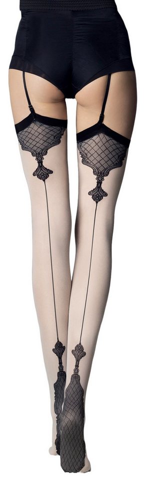 Fiore Strapsstrümpfe Storia (Packung, 1 Paar) Strapsstrümpfe mit schwarzem Muster Abschluss am Strumpfband und Ferse von Fiore