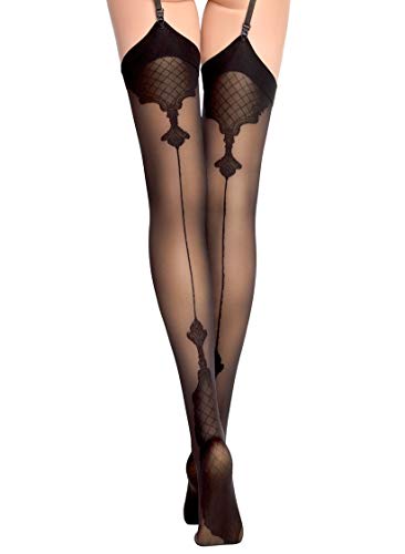 Fiore Vanity – Fantasie-Strümpfe mit Nahtmuster 40den für Strumpfhalter, Schwarz , 38 von Fiore