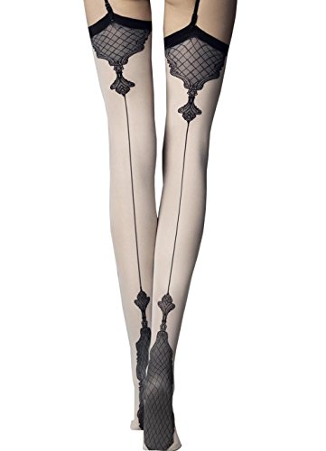 Fiore Vanity – Fantasie-Strümpfe mit Nahtmuster 40den für Strumpfhalter, leinen, 42 von Fiore
