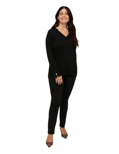 Fiorella Rubino: Pullover mit V-Ausschnitt aus Viskose LENZING ECOVERO Schwarz M Autumn Winter 24 von Fiorella Rubino