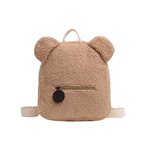 Casual Fleece Bär Shaped Umhängetasche für Frauen Mädchen Reise Shopping Rucksäcke Casual Herbst Winter Lamm-Fleece Damen Bagpack Handtasche Niedlich Bär Form Schulter Rucksack, hellbraun, S von Fiorky