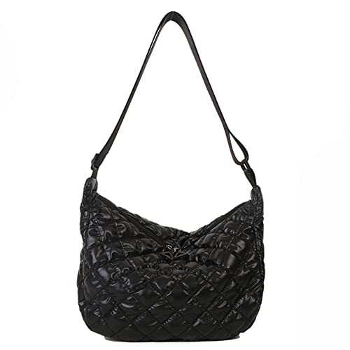 Fiorky Einfache Damen Schultertaschen Gesteppt Herbst Winter Geldbörsen Handtaschen Rhombus Muster Shopper Tasche Frauen Groß für Reise Mädchen Satchel, Schwarz , 37CM*20CM*10.5CM von Fiorky