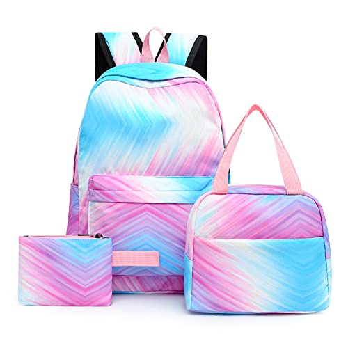 Fiorky 3-teiliges Taschen-Rucksack-Set, Lunchtasche, Geldbörsen-Sets, modische Batik-Tinte, Bunte Rucksäcke, große Kapazität, Schultasche, Handtaschen, Anzüge for Frauen und Mädchen von Fiorky