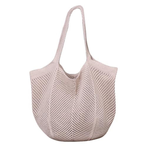 Fiorky Ästhetische Umhängetasche for Damen, ausgehöhlt, Strick-Einkaufshandtasche, großes Fassungsvermögen, Häkel-Einkaufstasche, weiblich, Outdoor-Tasche (Beige) von Fiorky