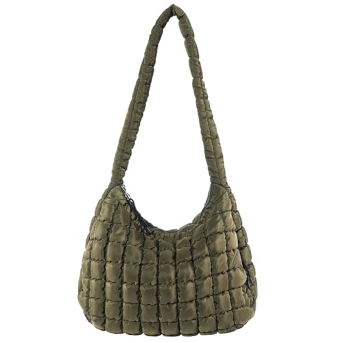 Fiorky Cloud Hobo-Tasche for Damen, große Kapazität, gesteppte Blasen, Umhängetasche, einfarbig, modisch, gepolsterte Schultertasche, Puffer-Schultertaschen (Armeegrün) von Fiorky