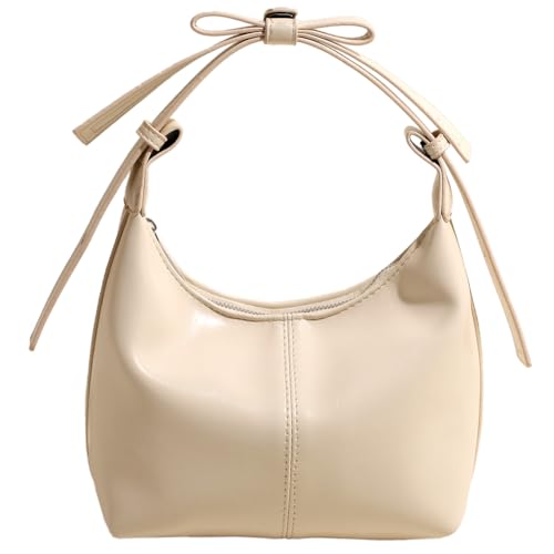 Fiorky Crescent Umhängetasche, PU-Leder, modische Hobo-Handtasche mit verstellbarem Riemen, trendige Umhängetasche, einfarbige Clutch-Geldbörse for Damen und Mädchen (Beige) von Fiorky