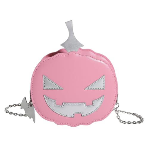 Fiorky Dämonen-Umhängetasche mit Reißverschluss, verstellbarer Riemen, Damen-Neuheit, Kürbis-Geldbörse, PU-Leder, weiblich, tägliche Halloween-Tasche (Rosa) von Fiorky