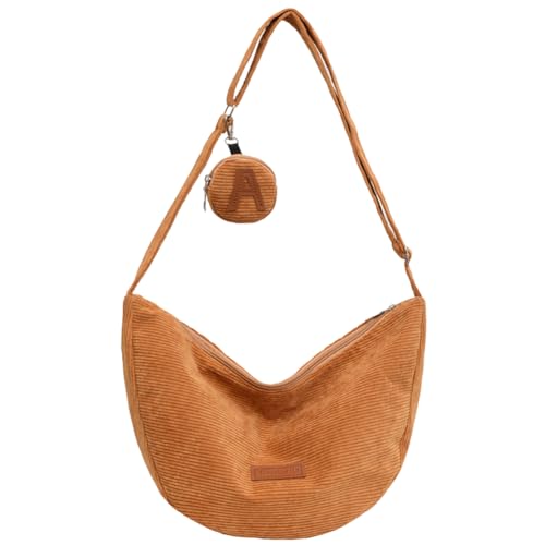 Fiorky Damen-Casual-Halbmondtasche, verstellbarer Riemen, modische Hobo-Tasche, leichte Cord-Umhängetasche mit Münztasche, Mädchen-Umhängetasche von Fiorky