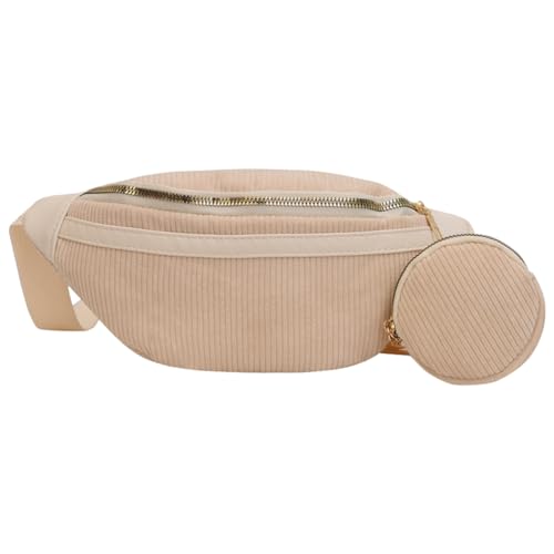 Fiorky Damen-Cord-Brusttasche mit Münztasche, modische Umhängetasche, vielseitige Cord-Tragetasche, Reißverschluss, verstellbarer Riemen, Mädchen-Umhängetasche (Beige) von Fiorky