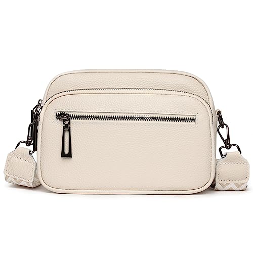 Fiorky Damen-Handtasche, lässig, Leder, Schultertasche, solide Reisetasche, Vintage, verstellbare Schultergurte, mehrere Taschen, Clutch-Geldbörse (Beige) von Fiorky