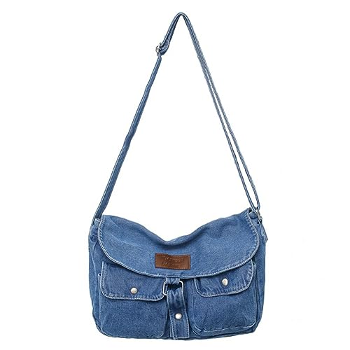 Fiorky Damen-Jeanstasche, lässig, Schultertasche, Damen-Jeans-Umhängetasche, vielseitig, verstellbarer Riemen, Jeanstasche for Reisen, Arbeit, mehrere Taschen, Denim-Umhängetasche, großes Fa von Fiorky