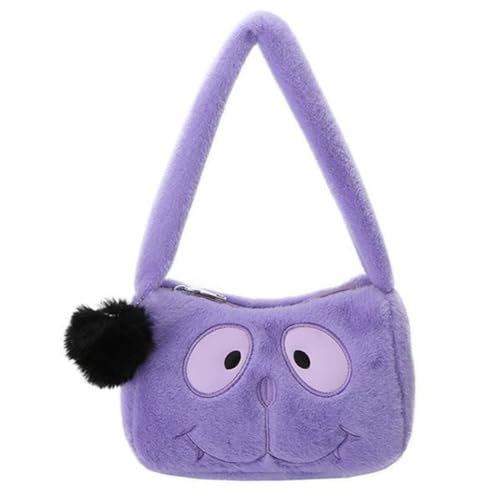 Fiorky Damen-Kawaii-Tragetasche mit Pompons, flauschige Satchel-Geldbörse, leicht, flauschig, mit Reißverschluss, vielseitig einsetzbar, Cartoon-Winter-Shopper-Geldbörse (lila) von Fiorky