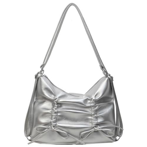 Fiorky Damen-Luxus-Umhängetasche mit Schleife, modische Umhängetasche, verstellbarer Riemen, einfarbig, Rucksack for Damen, Outdoor-Tasche (Silber) von Fiorky