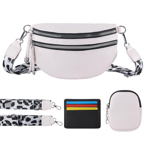 Fiorky Damen PU-Brusttasche, modische Gürteltasche, Verstellbarer Riemen, lässige Sling-Geldbörse mit Kleiner Tasche und Kartentasche, Schultertasche mit Zwei Reißverschlüssen von Fiorky