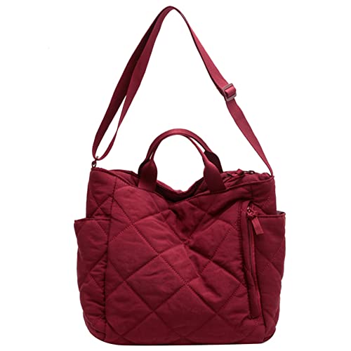 Fiorky Damen Puffer Bag Gesteppte Tragetaschen Herbst Winter Baumwolle Gepolsterte Schultertasche Crossbody Tasche Rhombisch Gitter Einfarbig Hobo Geldbörse Handtasche for Büro Arbeit Reisen, rot von Fiorky