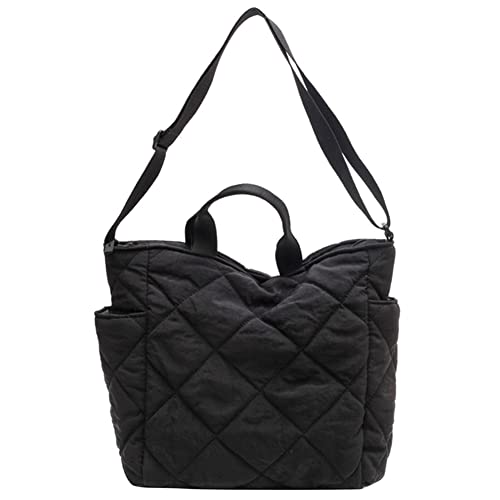 Fiorky Damen Puffer Bag Gesteppte Tragetaschen Herbst Winter Baumwolle Gepolsterte Schultertasche Crossbody Tasche Rhombisch Gitter Einfarbig Hobo Geldbörse Handtasche for Büro Arbeit Reisen, Schwarz von Fiorky