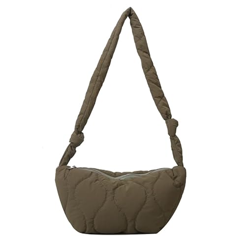 Fiorky Damen-Puffer-Umhängetasche aus weicher Daunen-Baumwolle, einfarbig, trendige Kissen-Shopper-Tasche mit Reißverschluss, leichte, gesteppte, einfache Umhängetasche for Herbst und Winter von Fiorky