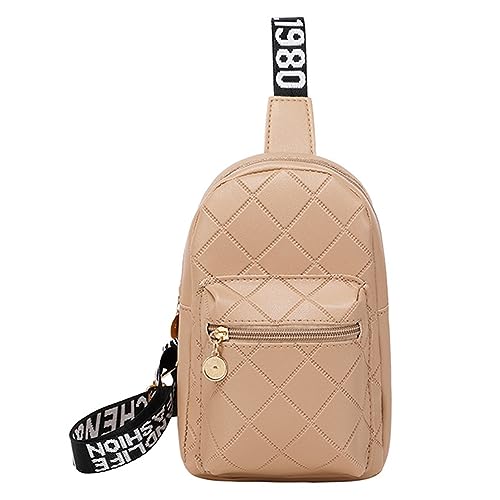 Fiorky Damen-Quilt-Brusttasche mit Reißverschluss, weibliche Umhängetasche, großes Fassungsvermögen, PU-Leder, vielseitiger breiter Schultergurt, Damen-Umhängetasche (Beige) von Fiorky