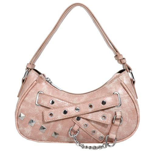 Fiorky Damen-Retro-Achsel-Geldbörse, Y2K-Luxus-Kettenhandtasche, PU-Leder, coole Mädchen-Unterarmtasche, Mädchen-Outdoor-Tagestasche (Rosa) von Fiorky