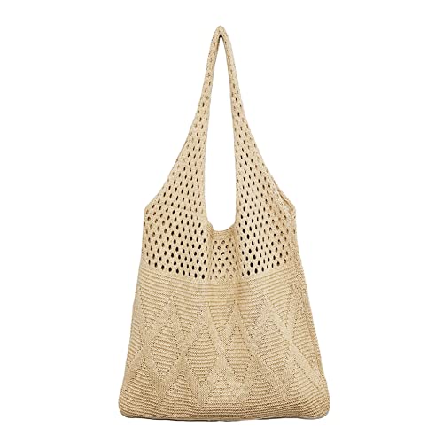 Fiorky Damen Stricken Schultertasche Große Kapazität Tote Solide Hobo Einkaufstasche, khaki von Fiorky