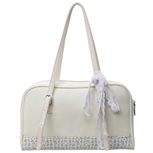 Fiorky Damen-Tasche mit Blumen-Patchwork, PU-Leder, niedliche Unterarmtasche, großes Fassungsvermögen, einfache Tragetasche, Handtasche for Mädchen, Outdoor, Alltagstasche (Beige) von Fiorky