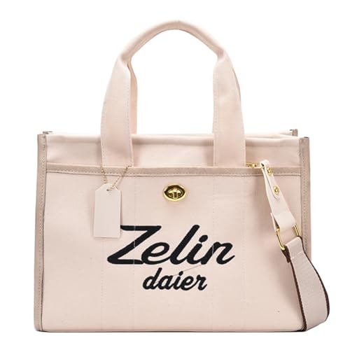 Fiorky Damen-Tasche mit Buchstaben-Griff oben, großes Fassungsvermögen, Segeltuch, lässige Tragetasche, verstellbarer Riemen, vielseitige Einkaufstasche, Damen-Outdoor-Tasche (Beige) von Fiorky