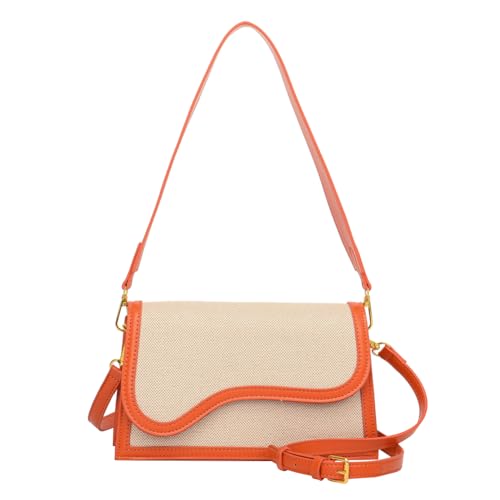 Fiorky Damen-Umhängetasche, modisch, Patchwork, PU-Leder, Segeltuch, elegante Umhängetasche mit 2 abnehmbaren Riemen, quadratische Pendeltasche, tägliche Umhängetasche (Orange) von Fiorky