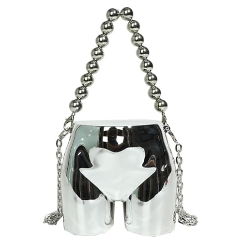 Fiorky Damen-Umhängetasche aus Acryl mit Kette, Mini-Crossbody-Geldbörse, lustige, einzigartige Umhängetasche, Perlen-Tragetasche, Handtasche, Mädchen, stilvolle Geldbörse (Silber) von Fiorky