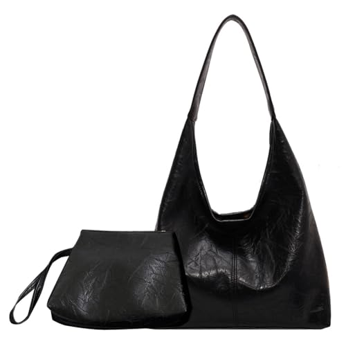 Fiorky Damen-Umhängetasche aus Leder, modisch, weiche Unterarmtasche, lässige Hobo-Tasche und Clutch, 2-teiliges Set aus Umhängetasche und Handtasche, Pendlertasche von Fiorky