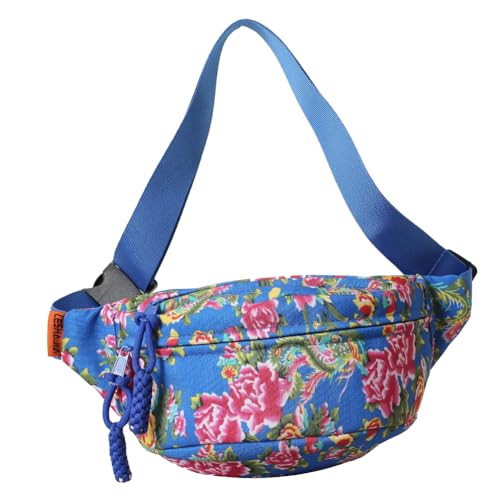 Fiorky Damen-Umhängetasche mit Blumenmotiv, weich, halbmondförmig, Gürteltasche, leicht, Vintage-Hüfttasche, vielseitige Damen-Tagestasche (blau) von Fiorky