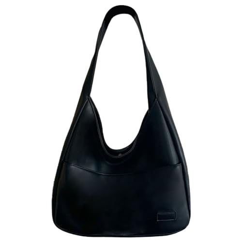 Fiorky Damen-Vintage-Hobo-Tasche, lässige PU-Leder-Umhängetasche, große Kapazität, Retro-Tragetasche, weiche Unterarmtasche, tägliche Dating-Tasche (schwarz) von Fiorky