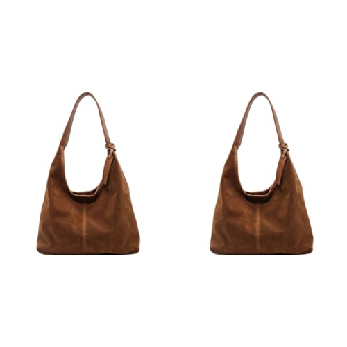 Fiorky Damen Wildleder Hobo Bag Magnetverschluss Umhängetasche Handtasche (Gelbbraun) von Fiorky