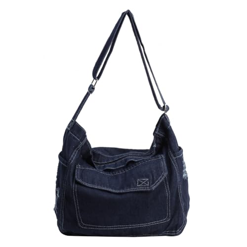 Fiorky Denim, trendige Umhängetasche, Retro-Canvas, modische Handtasche, große Kapazität, lässige Schultertasche mit Reißverschluss, verstellbarer Riemen, Messenger-Tasche for Damen und Mädc von Fiorky