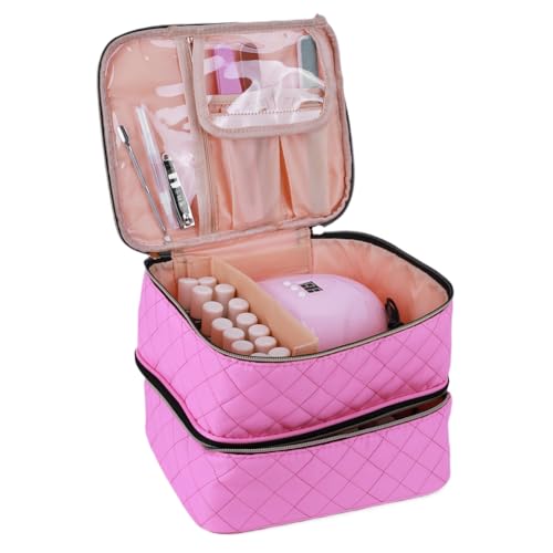 Fiorky Doppellagiger Nagellack-Organizer for 30 Flaschen und Nagellampe, Nagel-Set, Zubehör, Organizer-Etui, Nagellack-Organizer-Tasche for Nagel-Set, Maniküre-Werkzeuge (Rosa) von Fiorky