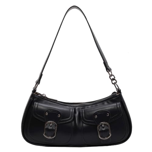 Fiorky Doppeltaschen PU-Leder Vintage Achseltaschen Y2K Retro Pendlertasche Damen Einfache Unterarmtasche Große Kapazität Tägliche Umhängetasche von Fiorky