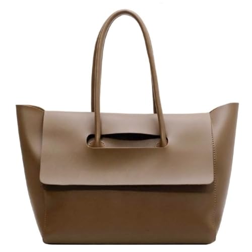 Fiorky Einfache Einkaufstasche for Damen, großes Fassungsvermögen, PU-Leder, stilvolle quadratische Tasche, einfarbig, minimalistische Schultertasche, Retro-Umhängetasche (Khaki) von Fiorky