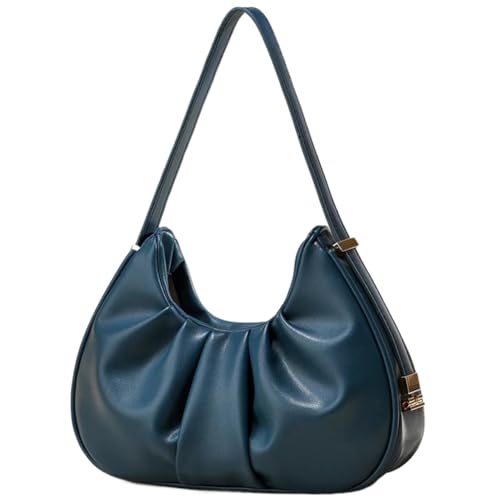 Fiorky Geraffte Umhängetasche, PU-Leder, Wolken-Design, Hobo-Clutch, Geldbörse, einfarbig, modische Handtasche, Unterarmtasche for Damen und Mädchen (blau) von Fiorky