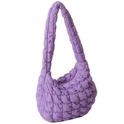 Fiorky Gesteppte, plissierte Damen-Shopper-Tasche, modische Wolke, großes Fassungsvermögen, Temperament, Reisen, Camping, Damen-Umhängetasche (lila) von Fiorky