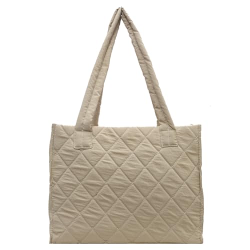 Fiorky Gesteppte Pendeltaschen for Damen, großes Fassungsvermögen, Rautengitter-Einkaufstasche, einfarbig, stilvolle Puffer-Umhängetasche for Arbeit, Reisen, Schule (Beige) von Fiorky