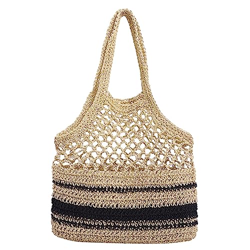 Fiorky Gewebte Umhängetaschen for Damen, große Kapazität, Handtasche, Geldbörse, ausgehöhlt, lässig, for Sommerreisen, Einkaufen (Beige) von Fiorky