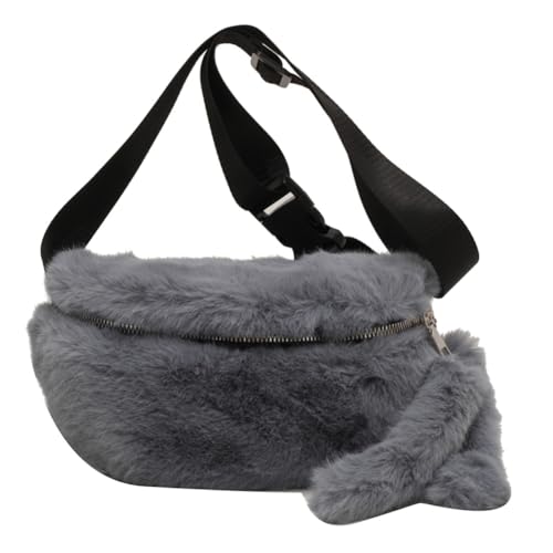 Fiorky Lässige Flauschige Umhängetasche für Damen, Flauschige Brusttasche, vielseitige pelzige Hüfttasche, Reißverschluss, Verstellbarer Riemen, Herbst-Winter-Schultertasche von Fiorky