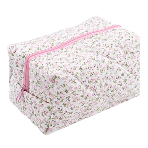 Fiorky Make-up-Aufbewahrungstasche mit ästhetischem Blumenmuster, großes Fassungsvermögen, tragbare Make-up-Tasche for Damen, Kosmetik-Organizer, Multifunktions-Hautpflegetasche (Rosa) von Fiorky