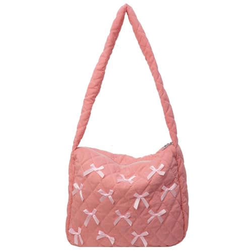 Fiorky Niedliche kleine Schleife mit Schleife, trendige Umhängetasche, weiche Hobo-Tasche mit Reißverschluss, modische Handtasche, gesteppt, lässige Schultertasche for Damen (Rosa) von Fiorky