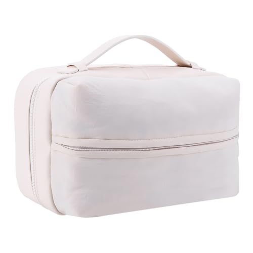 Fiorky PU-Leder, große, weit offene Tasche mit Griff und Taschen, tragbarer Make-up-Pinsel-Organizer, Reißverschluss, wasserdicht, großes Fassungsvermögen for Damen und Mädchen, for Toilette von Fiorky