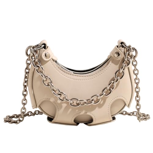 Fiorky PU-Leder, vielseitige Achseltasche, Reißverschluss, einfarbig, Tagestasche, halbmondförmige Damen-Umhängetasche for Damen (Beige) von Fiorky