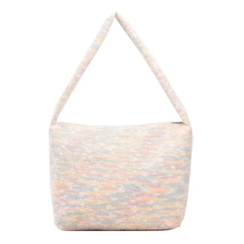 Fiorky Pelzige Damen-Tragetasche mit Reißverschluss, Hobo-Tasche, vielseitige, flauschige Regenbogen-Handtasche, flauschige Umhängetasche, lässige Reisetasche (Rosa) von Fiorky