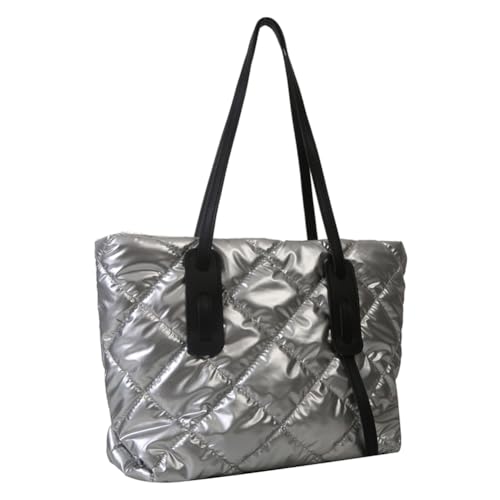 Fiorky Puffer-Hobo-Handtasche for Damen, große Kapazität, Diamantgitter-Tasche, leicht, metallische Farbe, for Damen, Outdoor-Einkaufstasche (Silber) von Fiorky
