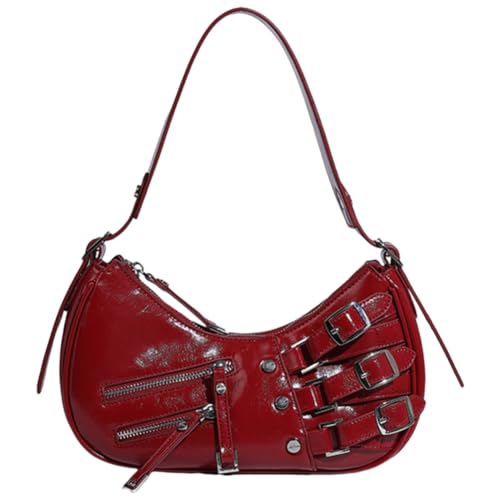 Fiorky Reißverschluss Y2k Geldbörse Gurt Verstellbare Umhängetasche Hobo Tasche Vintage Achseltasche Täglich Dating Geldbörse Frauen Retro Umhängetasche, weinrot, von Fiorky