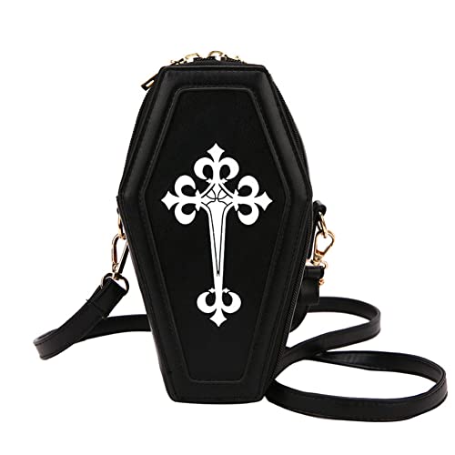 Fiorky Retro Gothic Messenger Pouch Sargform Umhängetaschen Halloween Handtasche Neuheit Tasche Geldbörse mit verstellbarem Riemen PU-Leder Umhängetaschen for Frauen Mädchen Mottoparty von Fiorky